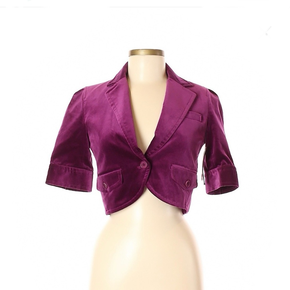 Theory Velour Cropped Mini Blazer Jacket Purple Berry 6